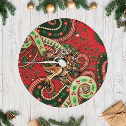 Aboriginal Christmas Tree Skirt Santa Riding Leaping Kangaroo Dot Pattern