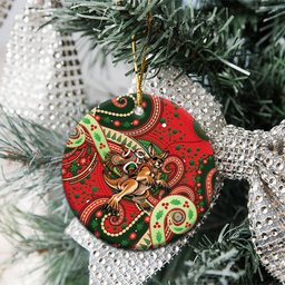 Aboriginal Christmas Ceramic Ornament Santa Riding Leaping Kangaroo Dot Pattern