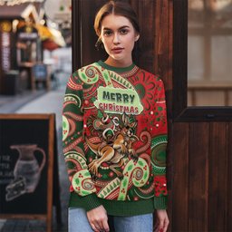 Aboriginal Christmas Ugly Christmas Sweater Santa Riding Leaping Kangaroo Dot Pattern