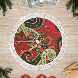 Aboriginal Christmas Tree Skirt Santa Riding Leaping Kangaroo Dot Pattern