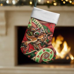Aboriginal Christmas Stocking Santa Riding Leaping Kangaroo Dot Pattern