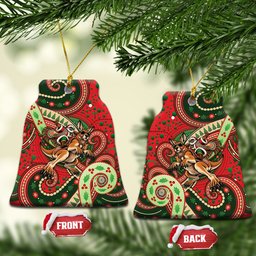Aboriginal Christmas Ceramic Ornament Santa Riding Leaping Kangaroo Dot Pattern