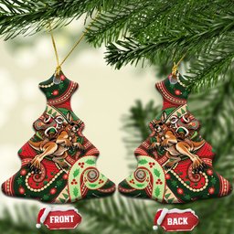 Aboriginal Christmas Ceramic Ornament Santa Riding Leaping Kangaroo Dot Pattern