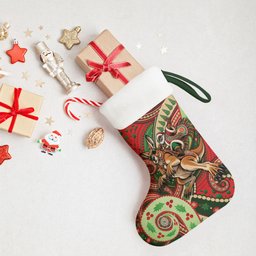 Aboriginal Christmas Stocking Santa Riding Leaping Kangaroo Dot Pattern