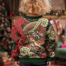 Aboriginal Christmas Kid Ugly Christmas Sweater Santa Riding Leaping Kangaroo Dot Pattern