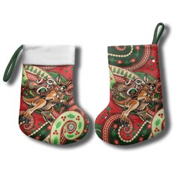 Aboriginal Christmas Stocking Santa Riding Leaping Kangaroo Dot Pattern