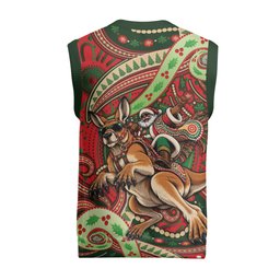 Aboriginal Christmas Knitted V-Neck Vest Santa Riding Leaping Kangaroo Dot Pattern
