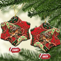 Aboriginal Christmas Ceramic Ornament Santa Riding Leaping Kangaroo Dot Pattern