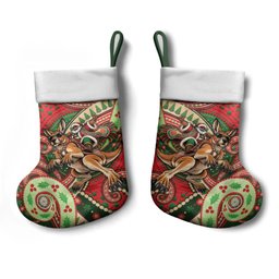Aboriginal Christmas Stocking Santa Riding Leaping Kangaroo Dot Pattern