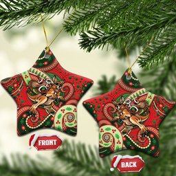 Aboriginal Christmas Ceramic Ornament Santa Riding Leaping Kangaroo Dot Pattern