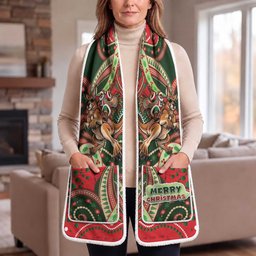Aboriginal Christmas Pocket Scarf Santa Riding Leaping Kangaroo Dot Pattern
