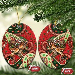 Aboriginal Christmas Ceramic Ornament Santa Riding Leaping Kangaroo Dot Pattern