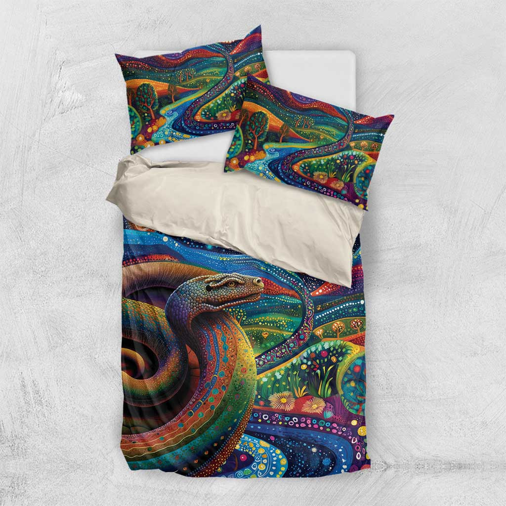 Aboriginal Dreamtime Rainbow Serpent Bedding Set - Vibe Hoodie Shop