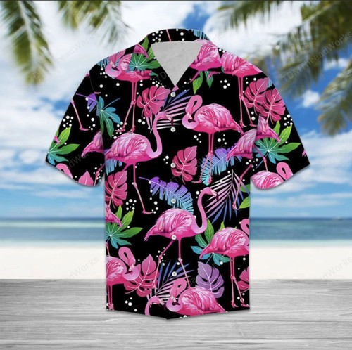Pink Palm And Flamingo Ornamental Design Hawaiian Shirt