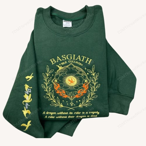 Fourth Wing Embroidered Sweatshirt, Custom Basgiath War College Shirt, Dragon Rider ,Violet Sorrengail,Xaden Riorson,Riders Quadrant,Fantasy Reader