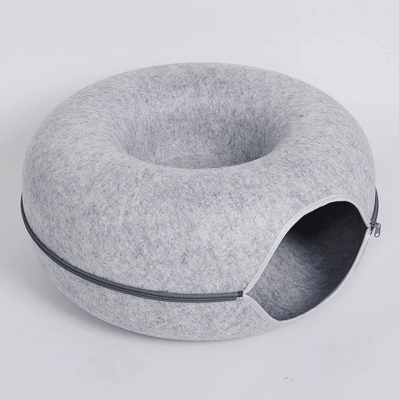 felt donut cat bed with built-in play tunnel
