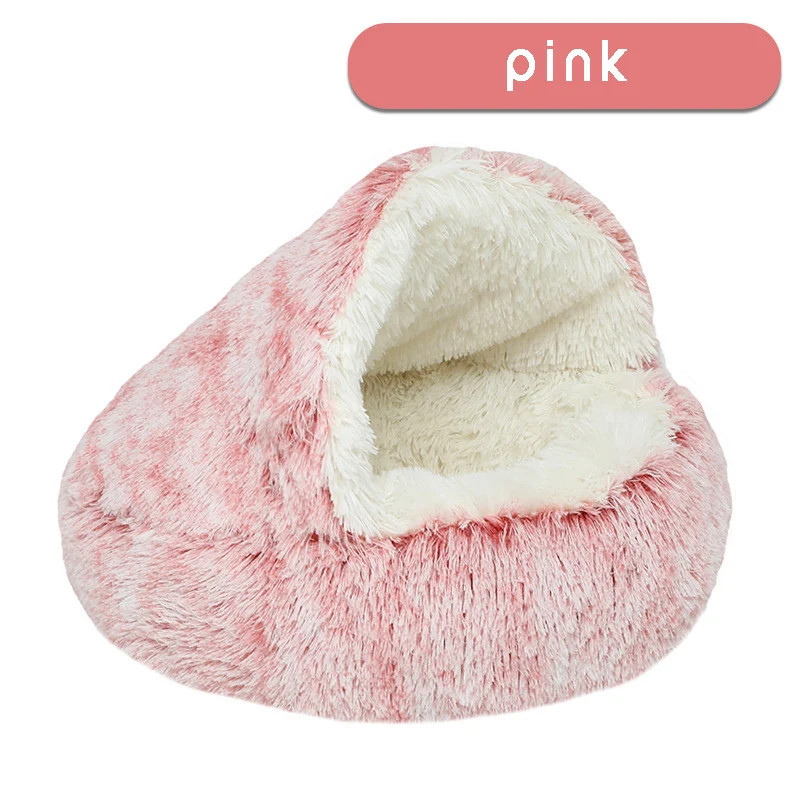 2-in-1 covered plush cat bed and cushion