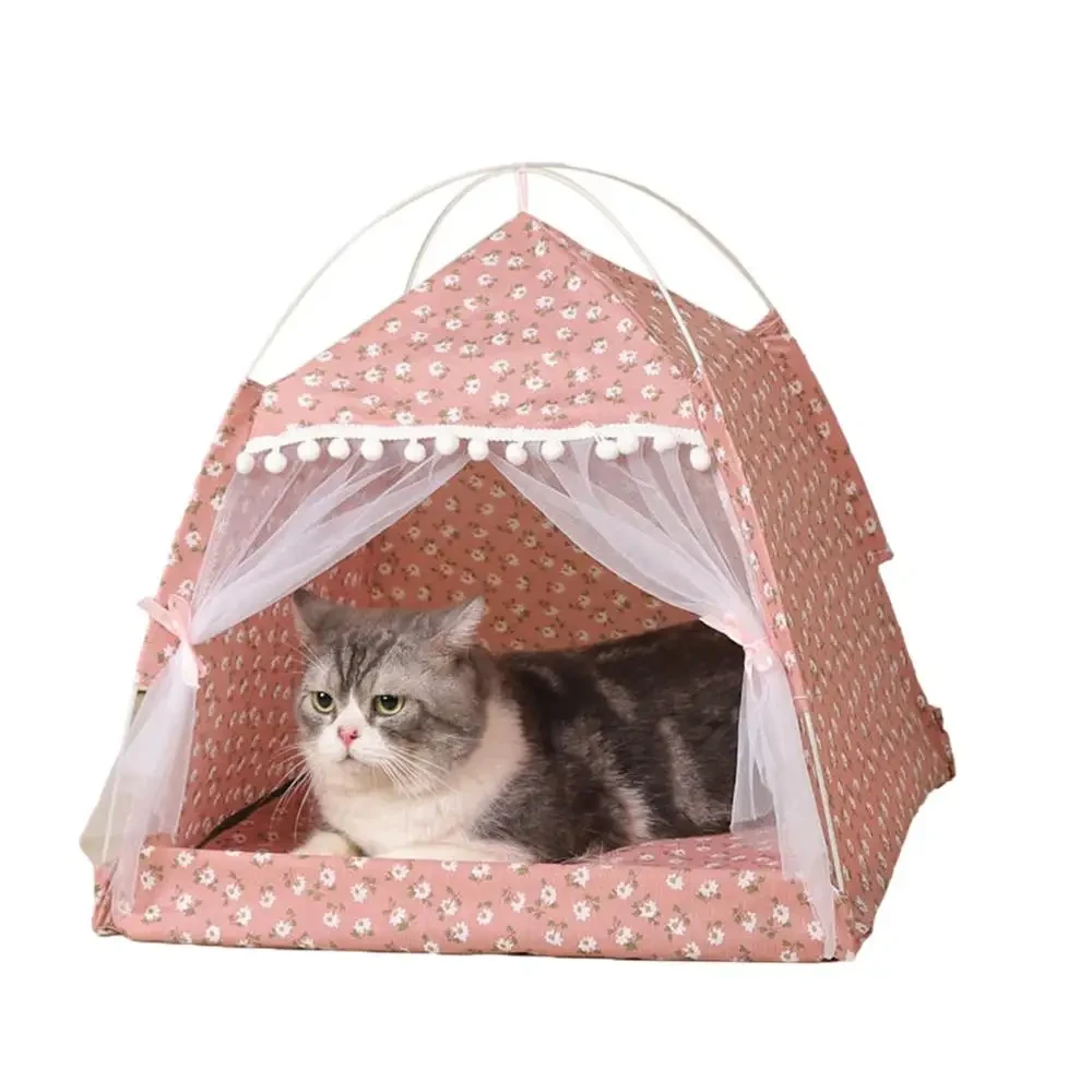portable folding cat tent house with screen door