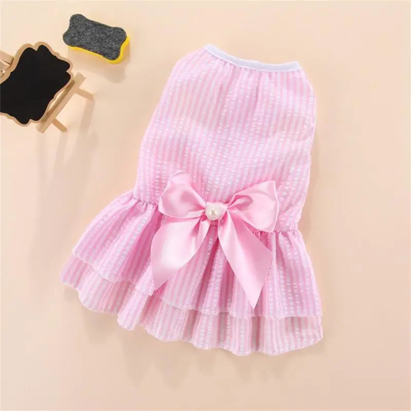 striped plaid summer princess dress with bow for cats