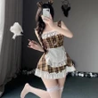 Little Bear Maid Uniform Anime Cafe House Cute Waiter Plaid Apron Dress Outfits Cosplay Costumes