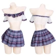 Porno Live Show Sexy Lingerie Erotic One-Shoulder Bustier See-Through Student Schoolgirl Pleated Skirt Uniform Temptation in Bed
