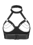Halter Metal Chain Crop Tops Hollow Out Wet Look Bustier Bra Shiny PU Leather Bikini Top Tight Cosplay Sexy Clubwear Camis