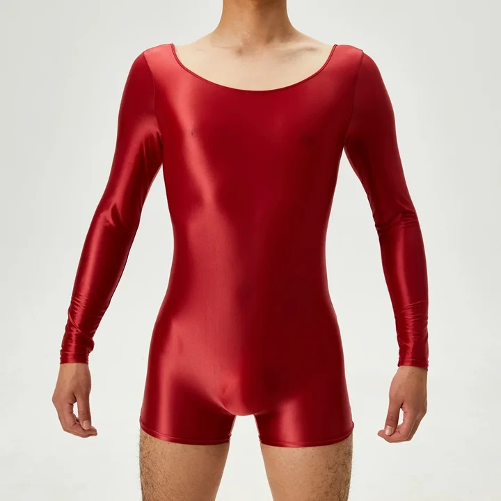 Unisex High Elastic Playsuits Glossy Shiny Long Sleeve Bodysuit Tights Transparent Swimsuit Hot Sexy Body Teddies Unitard