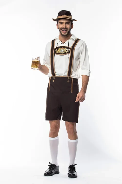 Male Traditional Oktoberfest Costume Lederhosen Bavarian Octoberfest Beer Men's Outfit Cosplay Carnival Halloween