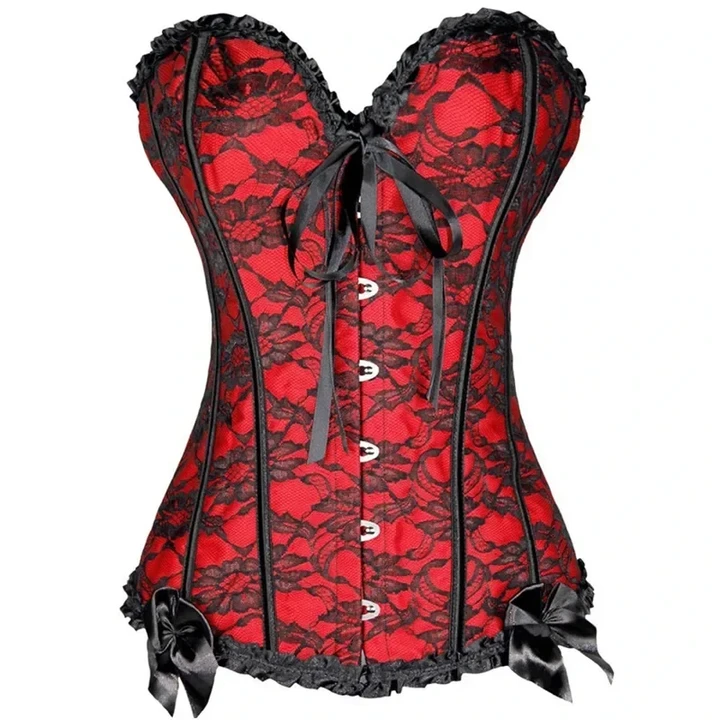 Sexy Corset Top Plus Size Women Bustier Overbust Lace up Floral Lingerie Vintage Victorian Fashion Black Red Blue