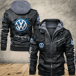 Volkswagen Zip Leather Jacket With Hood