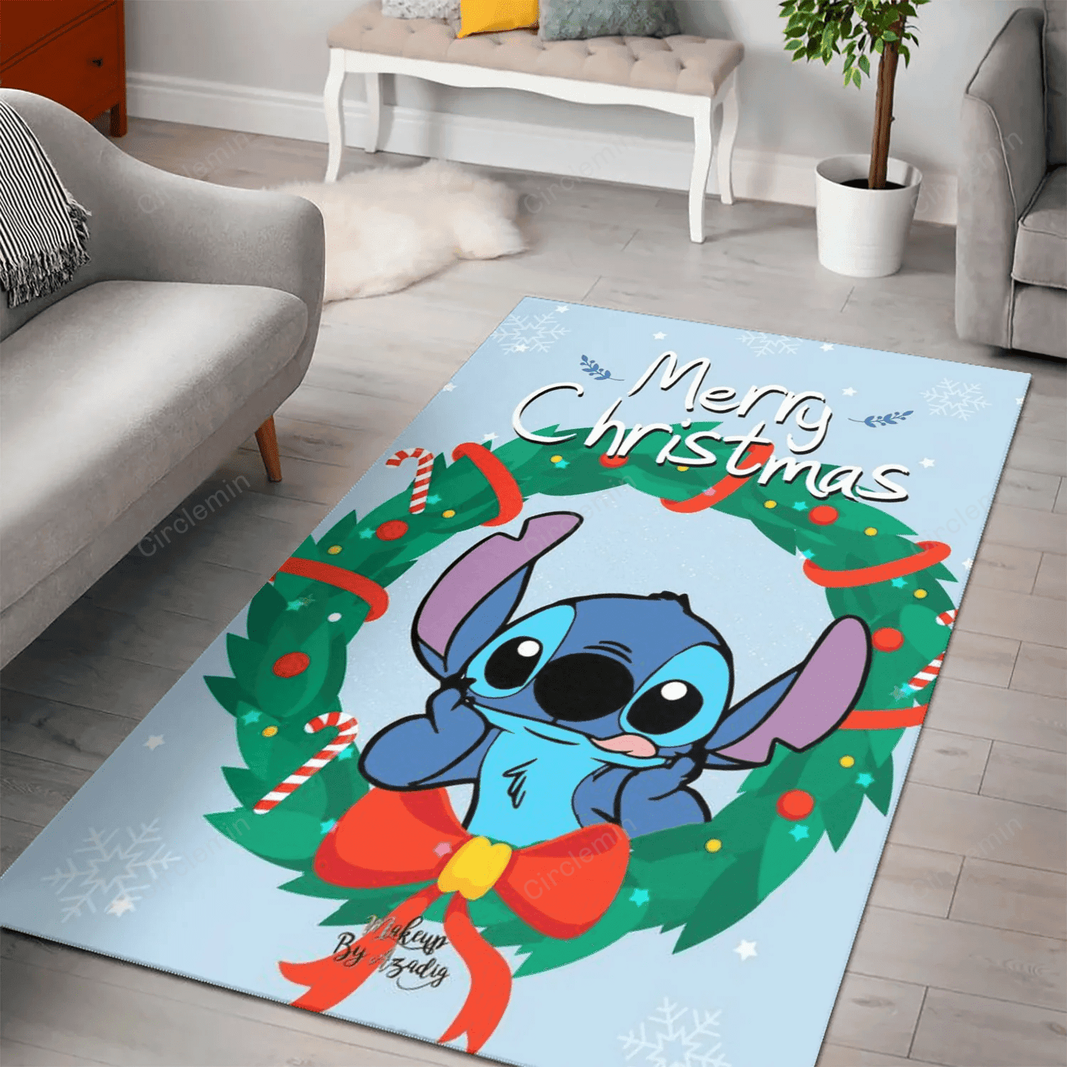 Stich Mini Rug Disney Lilo And Stich Christmas Merry Christmas 1 3D Area Rug Full ...