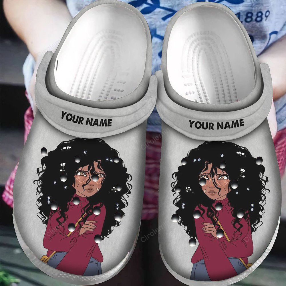 Personalized Black Girl Curly Hair African American Classic Clogs Shoes ...