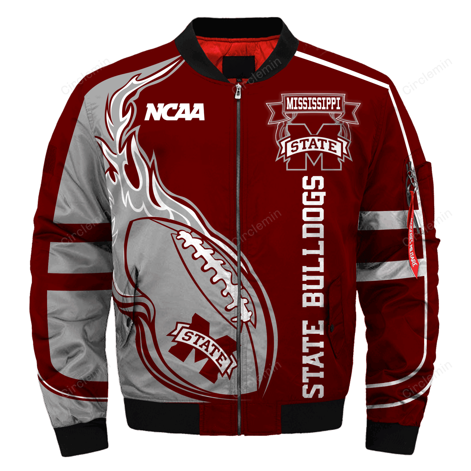 Mississippi State Bulldogs Bomber Jacket 3D Printed Fire Ball - Circlemin
