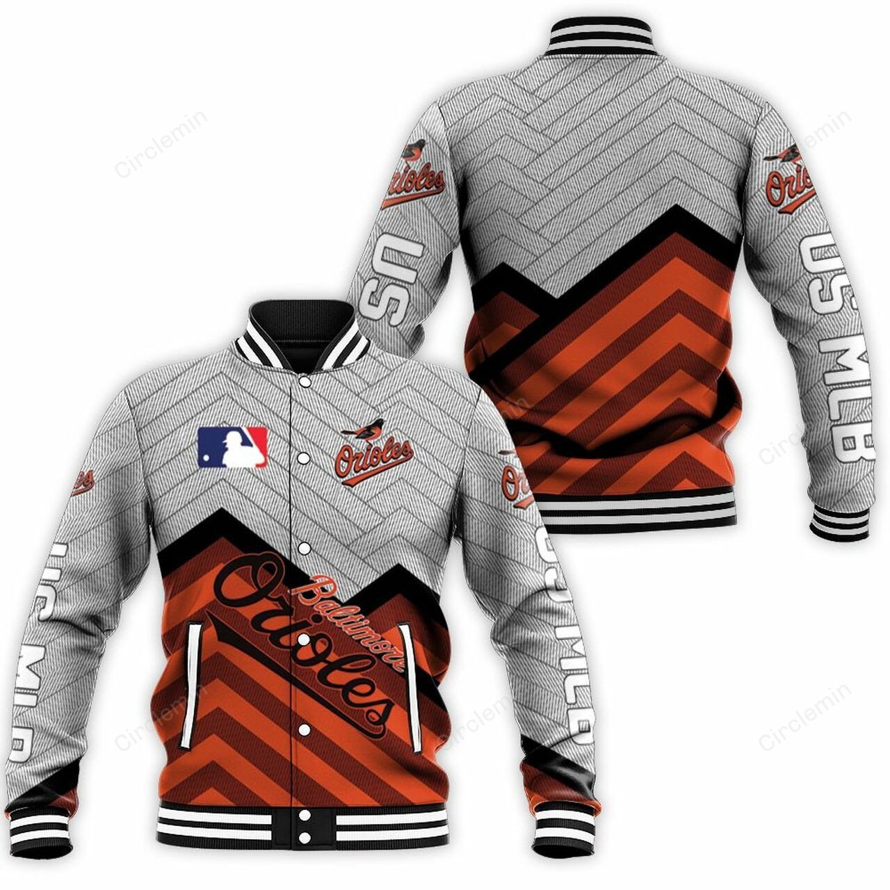 MLB Baltimore Orioles Zig Zag Pattern 3D Unisex Varsity Jacket - Circlemin