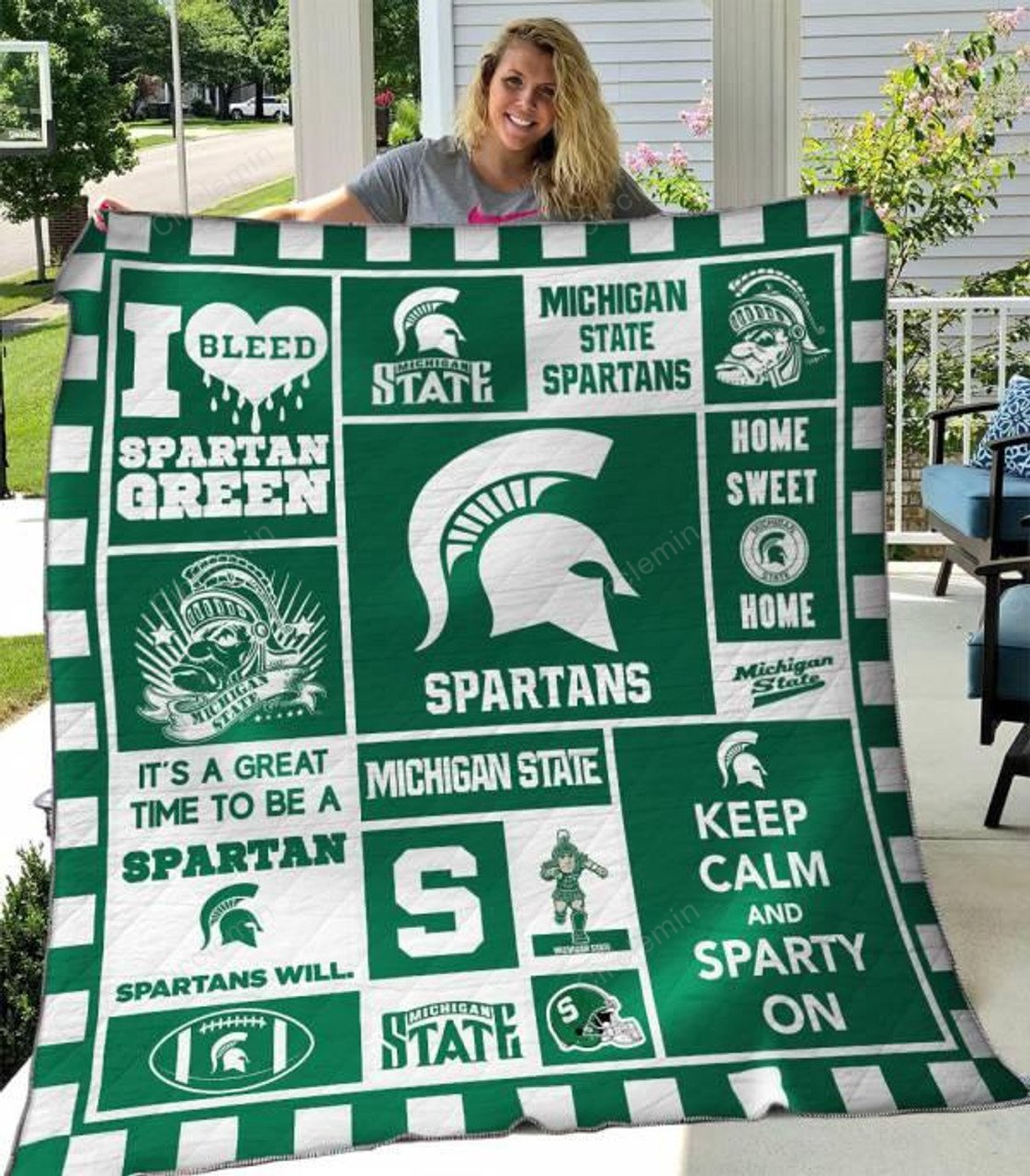 Michigan State Quilt Pattern Michigan State Spartans 3D Full Printing Quilt V6 - Circlemin