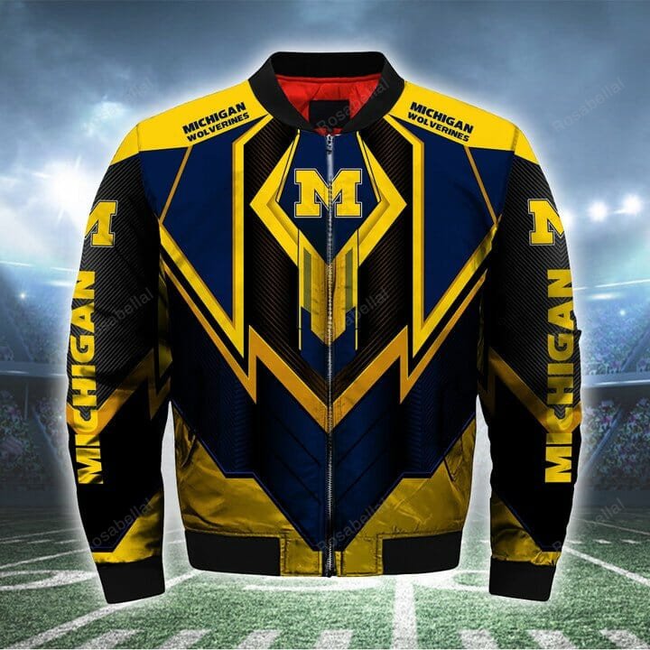 Michigan Wolverines Navy Blue Maize Bomber Jacket V2 - Rosabellal