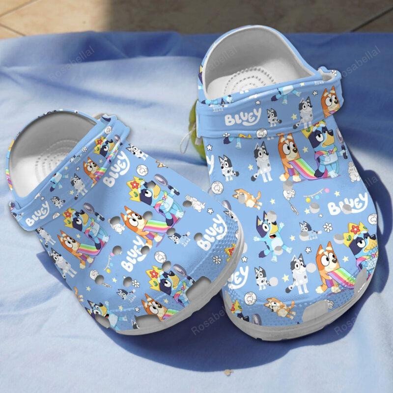 Bluey And Bingo Rainbow Kingdom Blue Crocs Classic Clogs Shoes - Rosabellal