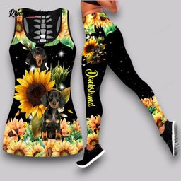Dachshund With Sunflower Hollow Tanktop Legging Set Outfit TLS0907