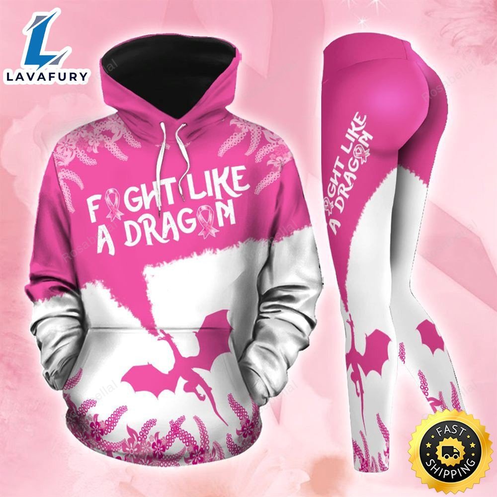 Breast Cancer Awareness Dragon Hoodie Leggings Set Survivor Gifts For Women HLS1507