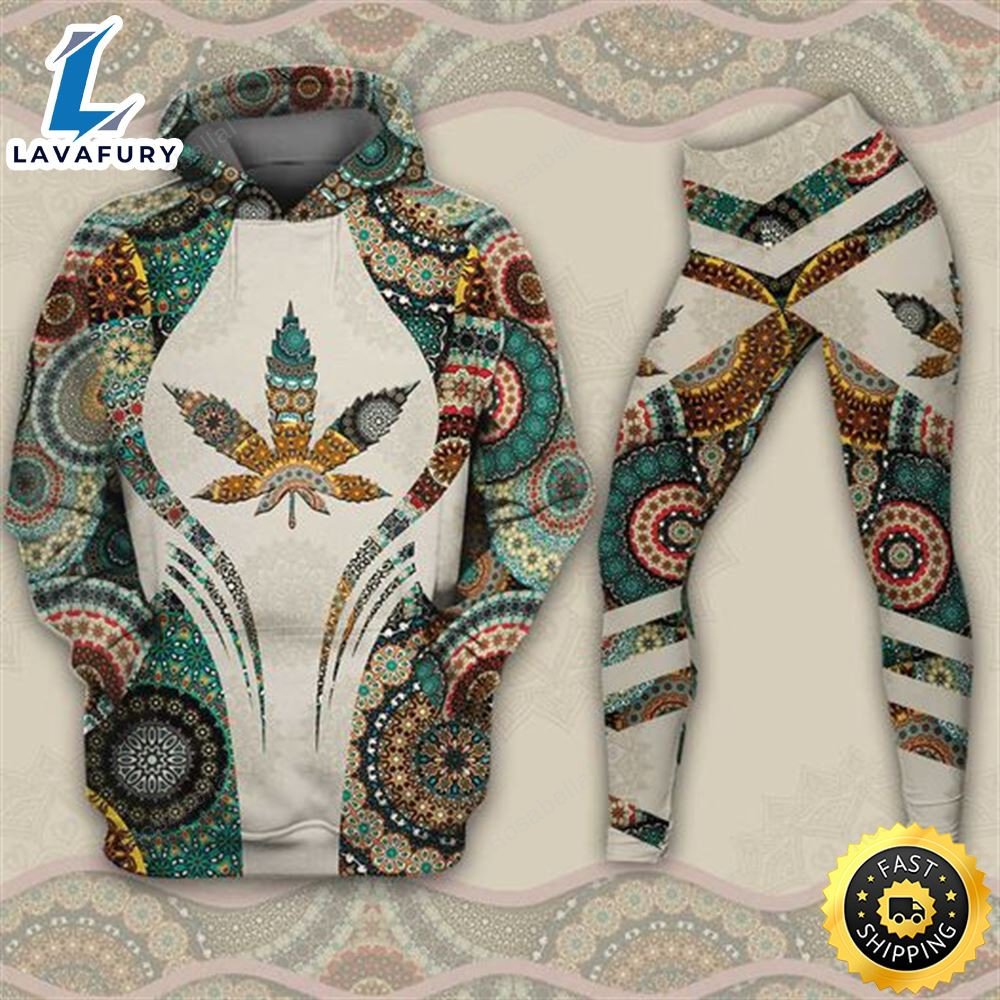 Weed Mandala Hoodie Leggings Set For Women Cannabis Marijuana 420 Weed Shirt Clothing Gifts HLS1507