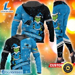 I Love Carolina Panthers NFL Grinch 3D Hoodie And Long Pants Set Gift Christmas Personalized HLS1507