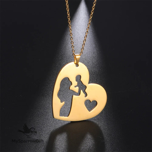 Heart-shaped Mom Holding Baby Pendant Necklace Women's Chain Choker Stainless Steel Jewelry Birthday Mother's Day Gift