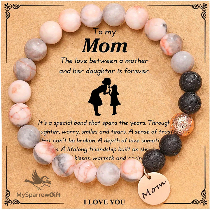 Moms Beaded Bracelet with MOM Charm Timeless Perfect Gift to Celebrate Her Birthday, Anniversary, Thanksgiving, or Mothers Day