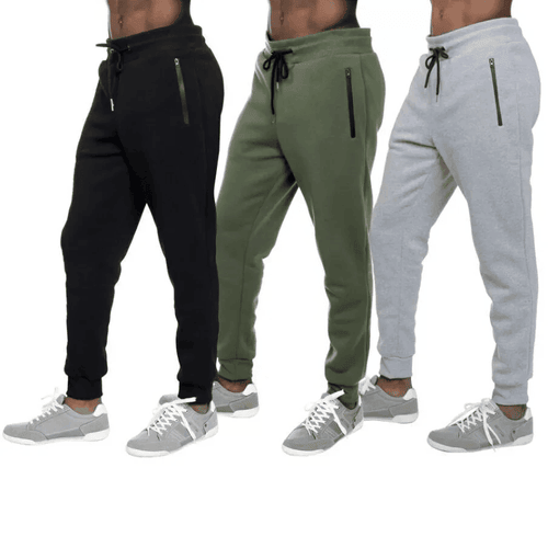 3 PACK: Men's Fleece Lined Slim Fit Casual Tech Zipper Pockets Jogger Sweatpants