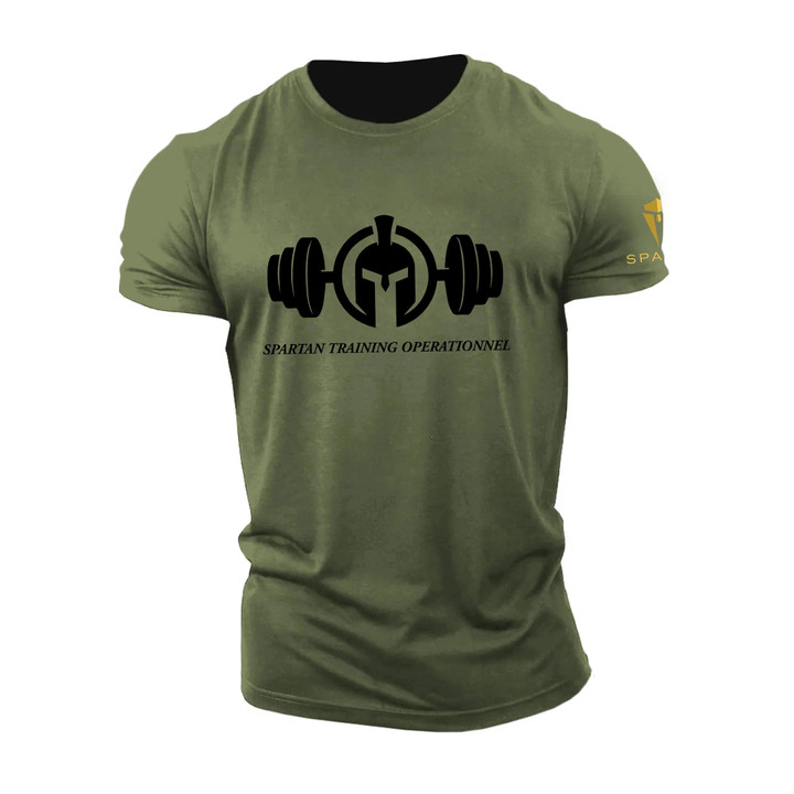 Spartan Graphic Print Black T-Shirt Summer Large Size Outdoor Sports Short Sleeve Spartan T-Shirt