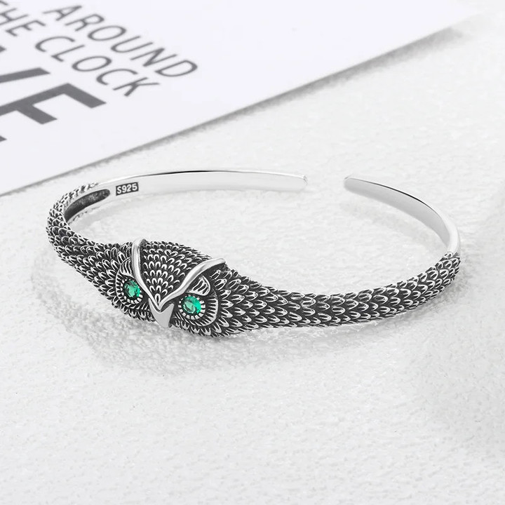 Foxanry Silver Color Owl Geometric Zircon Cuff Bracelet SO10992822