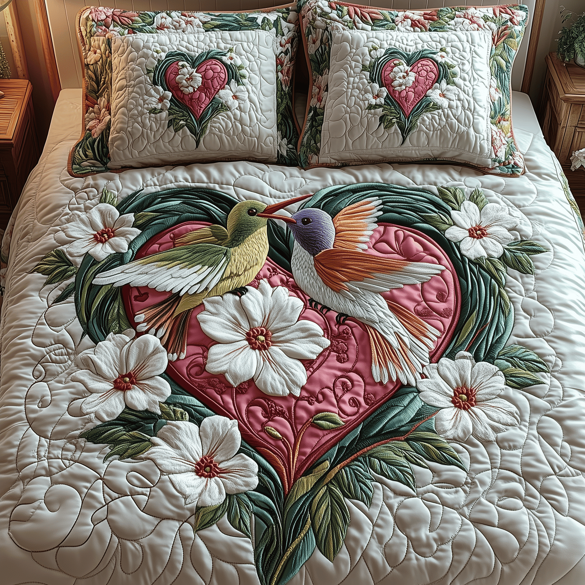 Hummingbird Love Quilted Bedding Set Valentine Presents For Hummingbird ...