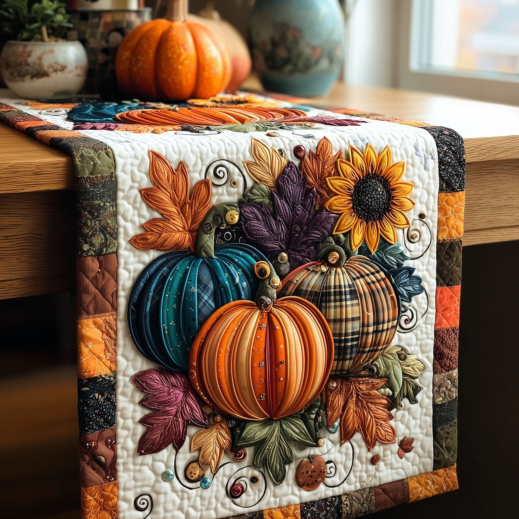 Golden Gourd Garden Quilted Table Runner NCU0PT8632