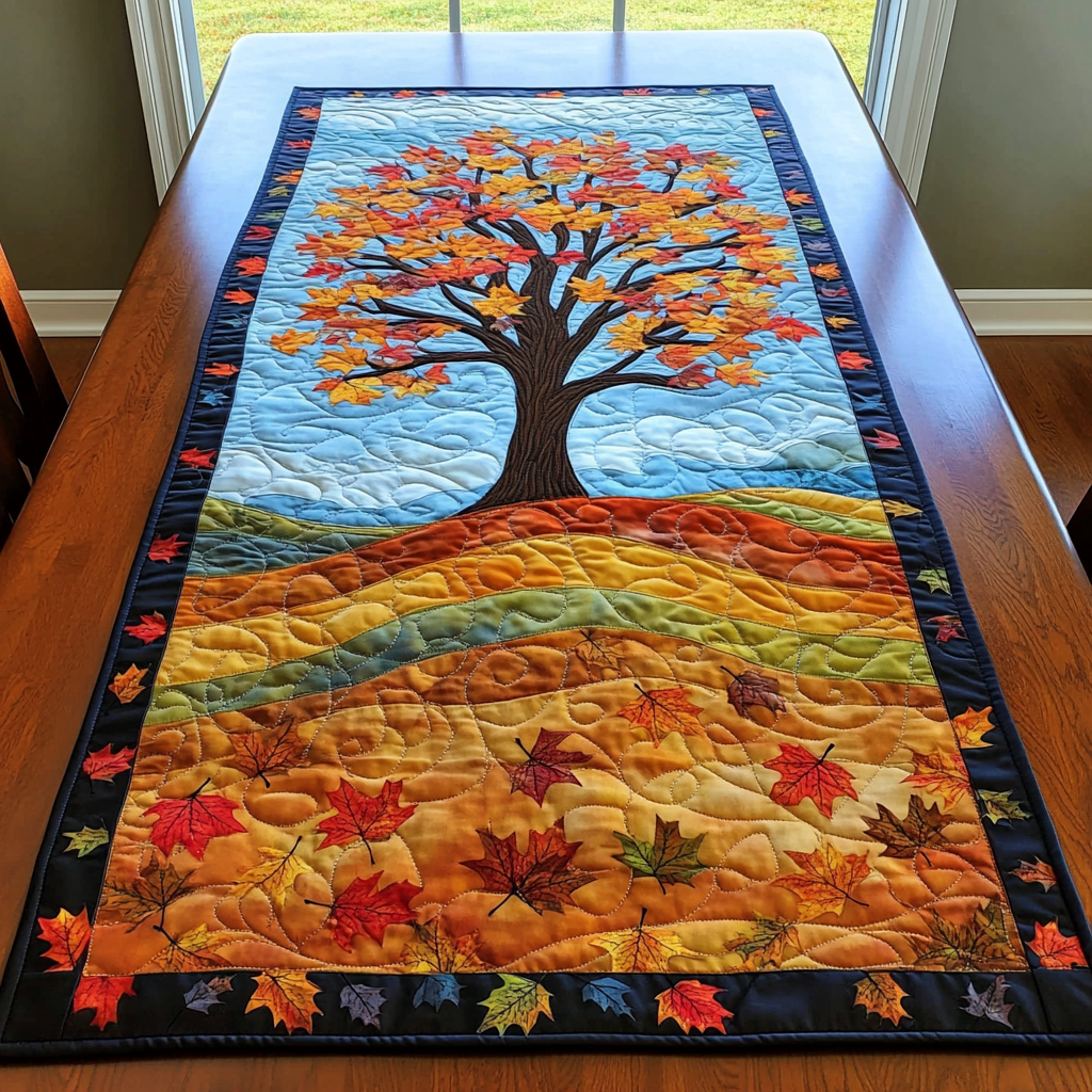Golden Leaves Quilted Table Runner NCU0DK9460