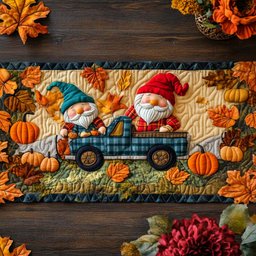 Gnome and Leaves Quilted Table Runner NCU0NT9125